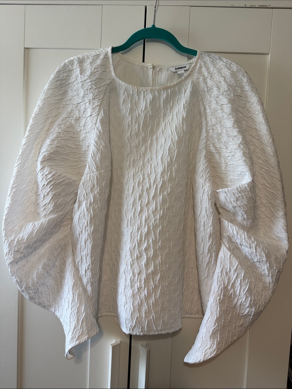 Express White Textured Puff Sleeve Top